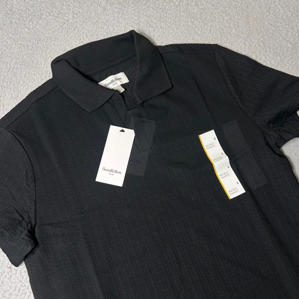 New Goodfellow & Co Polo Shirt Mens S Short Sleeve Standard Fit Black Texture
